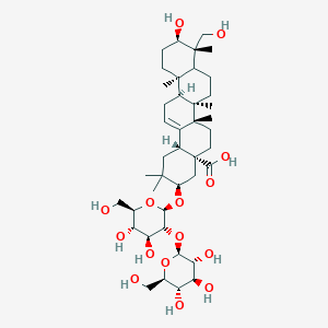 molecular formula C42H68O15 B218336 (3R,4aR,6aS,6aS,6bR,9S,10R,12aR,14bR)-3-[(2R,3R,4S,5S,6R)-4,5-dihydroxy-6-(hydroxymethyl)-3-[(2S,3R,4S,5S,6R)-3,4,5-trihydroxy-6-(hydroxymethyl)oxan-2-yl]oxyoxan-2-yl]oxy-10-hydroxy-9-(hydroxymethyl)-2,2,6a,6b,9,12a-hexamethyl-1,3,4,5,6,6a,7,8,8a,10,11,12,13,14b-tetradecahydropicene-4a-carboxylic acid CAS No. 103766-07-0