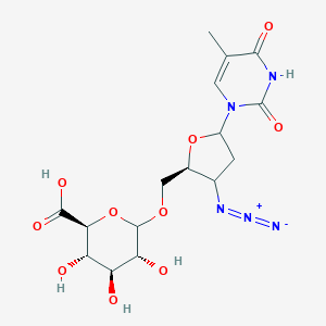 molecular formula C16H21N5O10 B218531 (2S,3S,4S,5R)-6-[[(2S)-3-叠氮-5-(5-甲基-2,4-二氧嘧啶-1-基)氧杂环丁-2-基]甲氧基]-3,4,5-三羟基氧杂环己-2-羧酸 CAS No. 117675-21-5