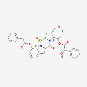 molecular formula C34H28N2O8S4 B218746 [2,13-Dioxo-16-(2-phenylacetyl)oxy-8-oxa-22,23,24,25-tetrathia-3,14-diazahexacyclo[10.9.4.01,14.03,12.04,10.015,20]pentacosa-6,9,17,19-tetraen-5-yl] 2-hydroxy-2-phenylacetate CAS No. 125187-54-4