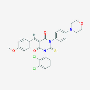 molecular formula C28H23Cl2N3O4S B219141 4,6(1H,5H)-Pyrimidinedione, dihydro-1-(2,3-dichlorophenyl)-5-((4-methoxyphenyl)methylene)-3-(4-(4-morpholinyl)phenyl)-2-thioxo- CAS No. 121608-26-2