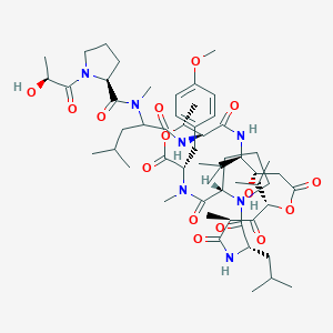 molecular formula C56H87N7O15 B219402 (2S)-N-[1-[[(3S,6S,8S,12S,13R,16S,17R,20S,23S)-12-hydroxy-20-[(4-methoxyphenyl)methyl]-6,17,21-trimethyl-3-(2-methylpropyl)-2,5,7,10,15,19,22-heptaoxo-8,13-di(propan-2-yl)-9,18-dioxa-1,4,14,21-tetrazabicyclo[21.3.0]hexacosan-16-yl]amino]-4-methyl-1-oxopentan-2-yl]-1-[(2S)-2-hydroxypropanoyl]-N-methylpyrrolidine-2-carboxamide CAS No. 117710-03-9