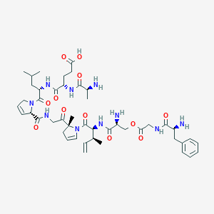 molecular formula C46H66N10O12 B219432 (4S)-5-[[(2S)-1-[(2S)-2-[[2-[(2R)-1-[(2S,3S)-2-[[(2S)-2-amino-3-[2-[[(2S)-2-amino-3-phenylpropanoyl]amino]acetyl]oxypropanoyl]amino]-3-methylpent-4-enoyl]-2-methyl-3H-pyrrol-2-yl]-2-oxoethyl]carbamoyl]-2,5-dihydropyrrol-1-yl]-4-methyl-1-oxopentan-2-yl]amino]-4-[[(2S)-2-aminopropanoyl]amino]-5-oxopentanoic acid CAS No. 123218-79-1