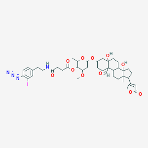 molecular formula C42H55IN4O11 B219496 [6-[[10-formyl-5,14-dihydroxy-13-methyl-17-(5-oxo-2H-furan-3-yl)-2,3,4,6,7,8,9,11,12,15,16,17-dodecahydro-1H-cyclopenta[a]phenanthren-3-yl]oxy]-4-methoxy-2-methyloxan-3-yl] 4-[2-(4-azido-3-iodophenyl)ethylamino]-4-oxobutanoate CAS No. 117751-59-4