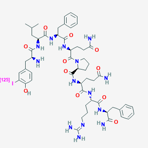 molecular formula C54H75IN14O11 B219536 3-Iodotyrosyl-leucyl-phenylalanyl-glutaminyl-prolyl-glutaminyl-arginyl-phenylalaninamide CAS No. 125009-85-0