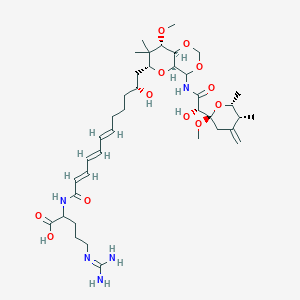 molecular formula C39H63N5O12 B219676 2-[[(2E,4E,6E,11R)-12-[(4aS,6R,8S,8aR)-4-[[(2S)-2-hydroxy-2-[(2R,5R,6R)-2-methoxy-5,6-dimethyl-4-methylideneoxan-2-yl]acetyl]amino]-8-methoxy-7,7-dimethyl-4a,6,8,8a-tetrahydro-4H-pyrano[3,2-d][1,3]dioxin-6-yl]-11-hydroxydodeca-2,4,6-trienoyl]amino]-5-(diaminomethylideneamino)pentanoic acid CAS No. 115204-07-4