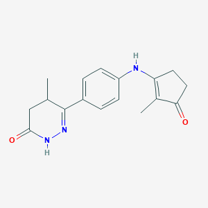 molecular formula C17H19N3O2 B220389 4,5-Dihydro-5-methyl-6-(4-((2-methyl-3-oxo-1-cyclopentenyl)amino)phenyl)-3-(2H)-pyridazinone CAS No. 125068-54-4
