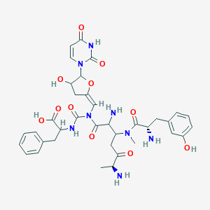 molecular formula C36H44N8O11 B220457 2-[[[(6S)-2,6-diamino-3-[[(2S)-2-amino-3-(3-hydroxyphenyl)propanoyl]-methylamino]-5-oxoheptanoyl]-[(E)-[5-(2,4-dioxopyrimidin-1-yl)-4-hydroxyoxolan-2-ylidene]methyl]carbamoyl]amino]-3-phenylpropanoic acid CAS No. 122855-43-0