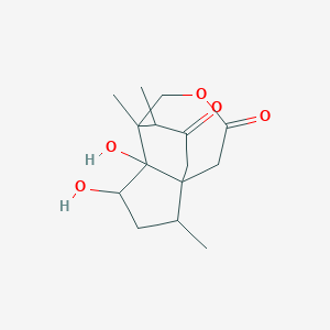 molecular formula C15H22O5 B220495 4,5-Dihydroxy-2,6,13-trimethyl-8-oxatricyclo[4.4.3.01,5]tridecane-9,12-dione CAS No. 116085-02-0