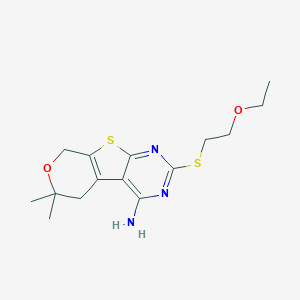2-[(2-ethoxyethyl)sulfanyl]-6,6-dimethyl-5,8-dihydro-6H-pyrano[4',3':4,5]thieno[2,3-d]pyrimidin-4-amine