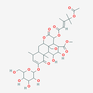 molecular formula C36H48O18 B221182 Methyl 3-[(E)-4-acetyloxy-3,4-dimethylpent-2-enoyl]oxy-15,16-dihydroxy-9,13-dimethyl-4,12-dioxo-11-[3,4,5-trihydroxy-6-(hydroxymethyl)oxan-2-yl]oxy-5,18-dioxapentacyclo[12.5.0.01,6.02,17.08,13]nonadec-10-ene-17-carboxylate CAS No. 112899-35-1