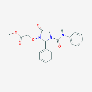 molecular formula C19H19N3O5 B221273 Methyl {[3-(anilinocarbonyl)-5-oxo-2-phenyl-1-imidazolidinyl]oxy}acetate 