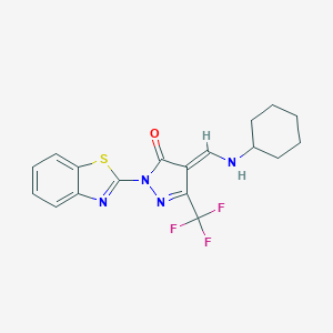 molecular formula C18H17F3N4OS B221687 (4E)-2-(1,3-benzothiazol-2-yl)-4-[(cyclohexylamino)methylidene]-5-(trifluoromethyl)pyrazol-3-one 