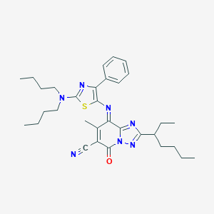 molecular formula C32H41N7OS B221695 (8E)-8-[[2-(Dibutylamino)-4-phenyl-1,3-thiazol-5-yl]imino]-2-heptan-3-yl-7-methyl-5-oxo-[1,2,4]triazolo[1,5-a]pyridine-6-carbonitrile CAS No. 169324-83-8