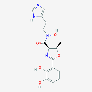 molecular formula C16H18N4O5 B221850 4-Oxazolecarboxamide, 2-(2,3-dihydroxyphenyl)-4,5-dihydro-N-hydroxy-N-(2-(1H-imidazol-4-yl)ethyl)-5-methyl-, cis-(-)- CAS No. 160472-93-5