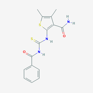 molecular formula C15H15N3O2S2 B222406 4,5-Dimethyl-2-{[(phenylcarbonyl)carbamothioyl]amino}thiophene-3-carboxamide 