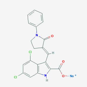 molecular formula C20H13Cl2N2NaO3 B222429 Monosodium 4,6-dichloro-3-((E)-(2-oxo-1-phenyl-3-pyrrolidinylidene)methyl)-1H-indole-2-carboxylate CAS No. 166974-23-8