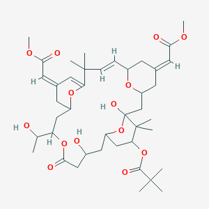 molecular formula C42H62O14 B222894 [(5Z,8E,13Z)-1,21-Dihydroxy-17-(1-hydroxyethyl)-5,13-bis(2-methoxy-2-oxoethylidene)-10,10,26,26-tetramethyl-19-oxo-18,27,28,29-tetraoxatetracyclo[21.3.1.13,7.111,15]nonacosa-8,11-dien-25-yl] 2,2-dimethylpropanoate CAS No. 173075-49-5