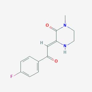 molecular formula C13H13FN2O2 B222935 3-(2-(4-Fluorophenyl)-2-oxoethylidene)-1-methylpiperazinone CAS No. 178408-19-0
