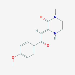 molecular formula C14H16N2O3 B222960 3-(2-(4-Methoxyphenyl)-2-oxoethylidene)-1-methylpiperazinone CAS No. 178408-18-9
