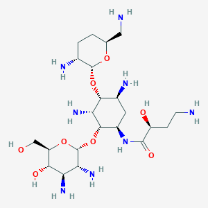 molecular formula C22H46N8O8 B223208 (2S)-4-amino-N-[(1R,2R,3R,4R,5S)-3,5-diamino-4-[(2R,3R,6S)-3-amino-6-(aminomethyl)oxan-2-yl]oxy-2-[(2S,3R,4R,5S,6R)-3,4-diamino-5-hydroxy-6-(hydroxymethyl)oxan-2-yl]oxycyclohexyl]-2-hydroxybutanamide CAS No. 161822-04-4