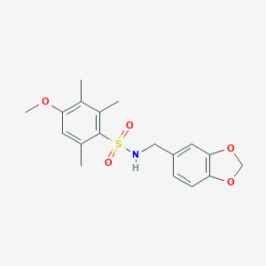 molecular formula C18H21NO5S B223510 N-(1,3-benzodioxol-5-ylmethyl)-4-methoxy-2,3,6-trimethylbenzenesulfonamide 
