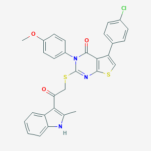 molecular formula C30H22ClN3O3S2 B224093 5-(4-chlorophenyl)-3-(4-methoxyphenyl)-2-{[2-(2-methyl-1H-indol-3-yl)-2-oxoethyl]sulfanyl}thieno[2,3-d]pyrimidin-4(3H)-one 