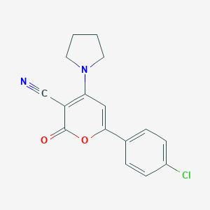 molecular formula C16H13ClN2O2 B224271 6-(4-chlorophenyl)-2-oxo-4-(1-pyrrolidinyl)-2H-pyran-3-carbonitrile 