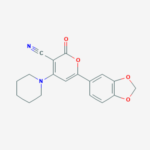 molecular formula C18H16N2O4 B224276 2-Oxo-4-piperidino-6-(1,3-benzodioxole-5-yl)-2H-pyran-3-carbonitrile 