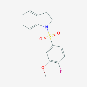 molecular formula C15H14FNO3S B224776 1-[(4-Fluoro-3-methoxyphenyl)sulfonyl]indoline 