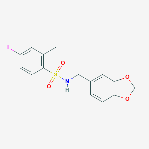 molecular formula C15H14INO4S B225354 N-(1,3-benzodioxol-5-ylmethyl)-4-iodo-2-methylbenzenesulfonamide 