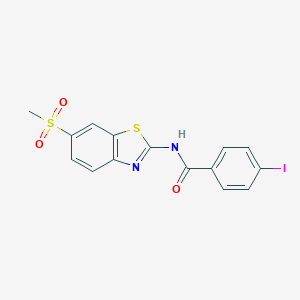 molecular formula C15H11IN2O3S2 B225413 4-iodo-N-[6-(methylsulfonyl)-1,3-benzothiazol-2-yl]benzamide 