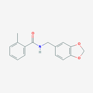 molecular formula C16H15NO3 B225416 N-(1,3-benzodioxol-5-ylmethyl)-2-methylbenzamide 