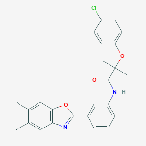 molecular formula C26H25ClN2O3 B226560 2-(4-chlorophenoxy)-N-[5-(5,6-dimethyl-1,3-benzoxazol-2-yl)-2-methylphenyl]-2-methylpropanamide 