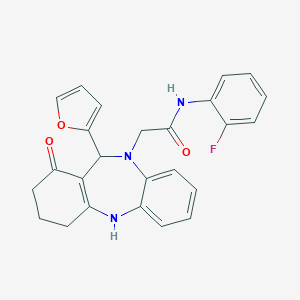 molecular formula C25H22FN3O3 B226561 N-(2-fluorophenyl)-2-[11-(2-furyl)-1-hydroxy-2,3,4,11-tetrahydro-10H-dibenzo[b,e][1,4]diazepin-10-yl]acetamide 