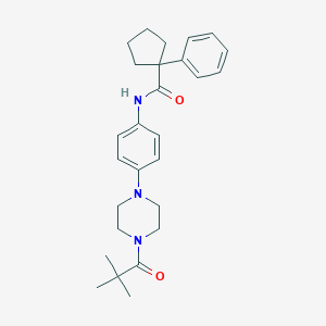molecular formula C27H35N3O2 B226766 N-{4-[4-(2,2-dimethylpropanoyl)piperazin-1-yl]phenyl}-1-phenylcyclopentanecarboxamide 