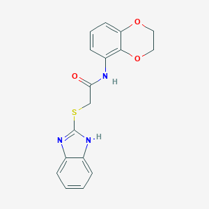 molecular formula C17H15N3O3S B226768 2-(1H-benzimidazol-2-ylsulfanyl)-N-(2,3-dihydro-1,4-benzodioxin-5-yl)acetamide 