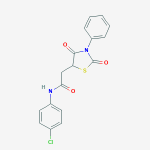 molecular formula C17H13ClN2O3S B226948 N-(4-chlorophenyl)-2-(2,4-dioxo-3-phenyl-1,3-thiazolidin-5-yl)acetamide 