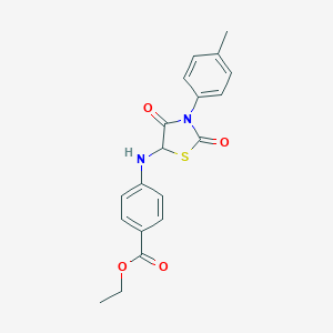 molecular formula C19H18N2O4S B226959 Ethyl 4-{[3-(4-methylphenyl)-2,4-dioxo-1,3-thiazolidin-5-yl]amino}benzoate 