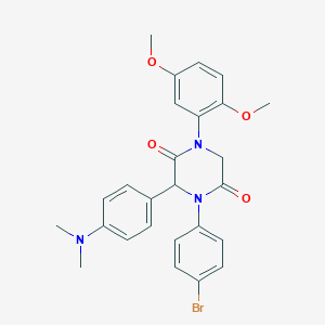 4-(4-Bromophenyl)-1-(2,5-dimethoxyphenyl)-3-[4-(dimethylamino)phenyl]-2,5-piperazinedione