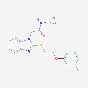 molecular formula C21H23N3O2S B227365 N-cyclopropyl-2-(2-{[2-(3-methylphenoxy)ethyl]sulfanyl}-1H-benzimidazol-1-yl)acetamide 