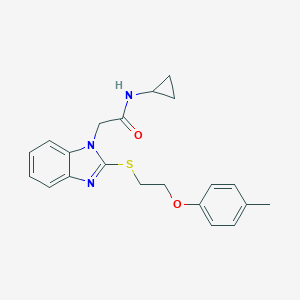 molecular formula C21H23N3O2S B227368 N-cyclopropyl-2-(2-{[2-(4-methylphenoxy)ethyl]sulfanyl}-1H-benzimidazol-1-yl)acetamide 