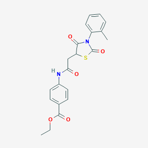 molecular formula C21H20N2O5S B227428 Ethyl 4-({[3-(2-methylphenyl)-2,4-dioxo-1,3-thiazolidin-5-yl]acetyl}amino)benzoate 
