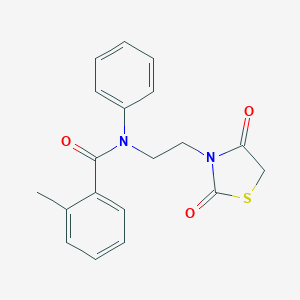 molecular formula C19H18N2O3S B227432 N-[2-(2,4-dioxo-1,3-thiazolidin-3-yl)ethyl]-2-methyl-N-phenylbenzamide 