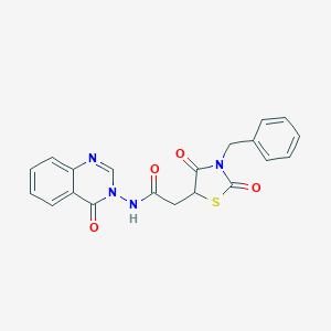 molecular formula C20H16N4O4S B227487 2-(3-benzyl-2,4-dioxo-1,3-thiazolidin-5-yl)-N-(4-oxo-3(4H)-quinazolinyl)acetamide 