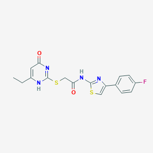 molecular formula C17H15FN4O2S2 B227666 2-[(6-ethyl-4-oxo-1H-pyrimidin-2-yl)sulfanyl]-N-[4-(4-fluorophenyl)-1,3-thiazol-2-yl]acetamide 