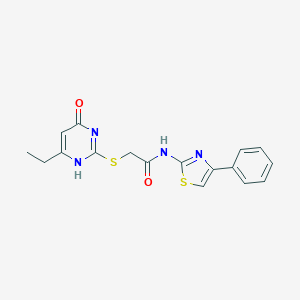 molecular formula C17H16N4O2S2 B227670 2-[(6-ethyl-4-oxo-1H-pyrimidin-2-yl)sulfanyl]-N-(4-phenyl-1,3-thiazol-2-yl)acetamide 