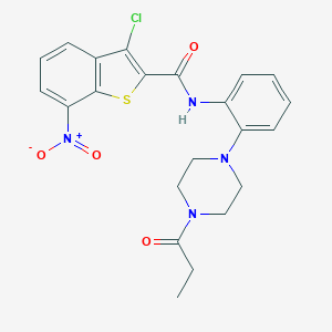 molecular formula C22H21ClN4O4S B227696 3-chloro-7-nitro-N-[2-(4-propanoylpiperazin-1-yl)phenyl]-1-benzothiophene-2-carboxamide 