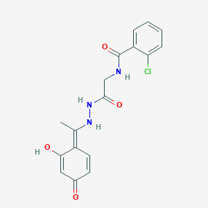 molecular formula C17H16ClN3O4 B227750 2-chloro-N-[2-[2-[(1E)-1-(2-hydroxy-4-oxocyclohexa-2,5-dien-1-ylidene)ethyl]hydrazinyl]-2-oxoethyl]benzamide 