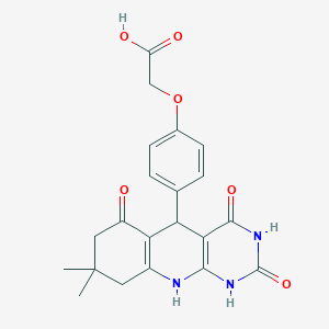 molecular formula C21H21N3O6 B227889 [4-(8,8-Dimethyl-2,4,6-trioxo-1,2,3,4,5,6,7,8,9,10-decahydropyrimido[4,5-b]quinolin-5-yl)phenoxy]acetic acid 