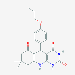 molecular formula C22H25N3O4 B227890 8,8-dimethyl-5-(4-propoxyphenyl)-5,8,9,10-tetrahydropyrimido[4,5-b]quinoline-2,4,6(1H,3H,7H)-trione 